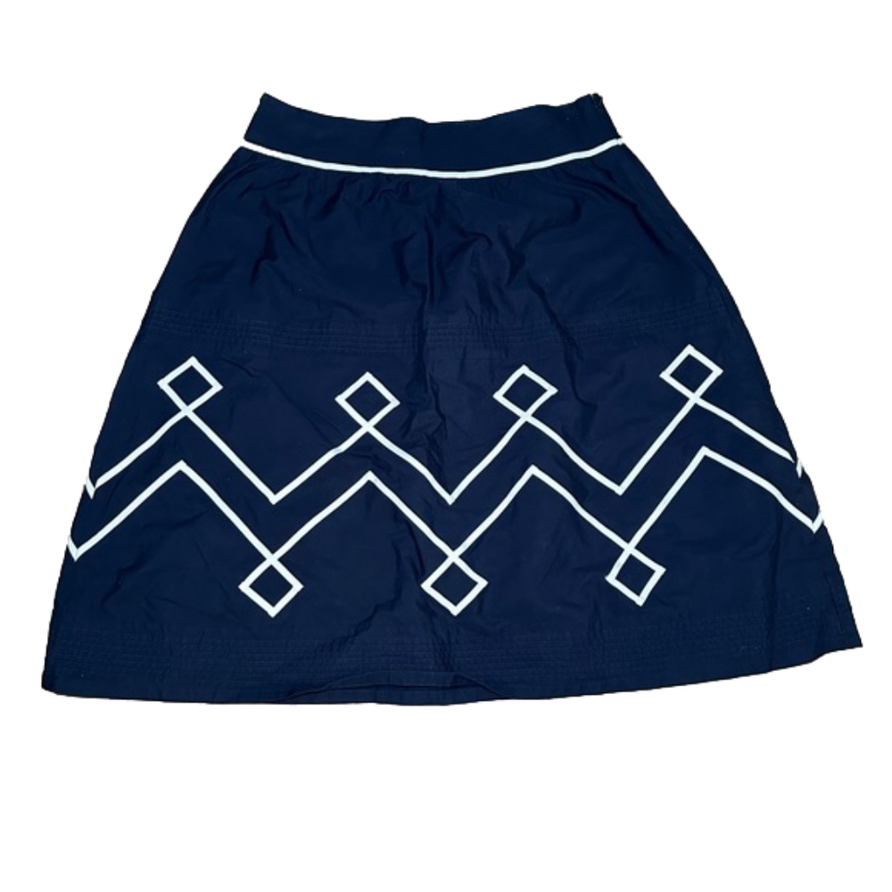 LOFT Navy A-Line Skirt with White Geometric Trim